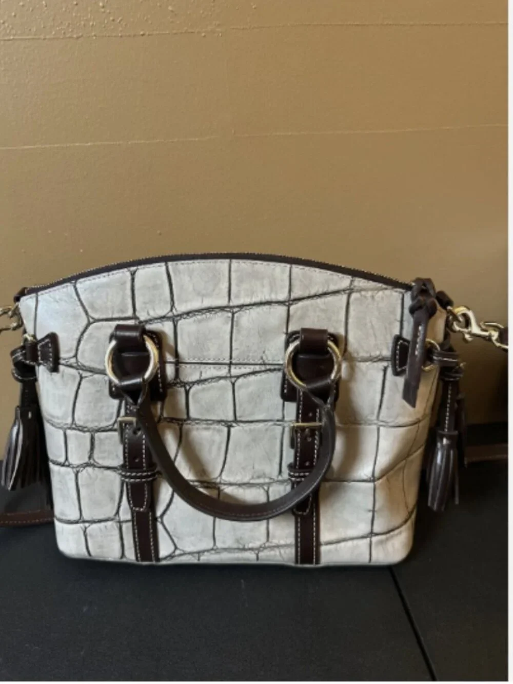 Dooney & Bourke Denison Croc Bristol Satchel-Taupe-NEW-A707625